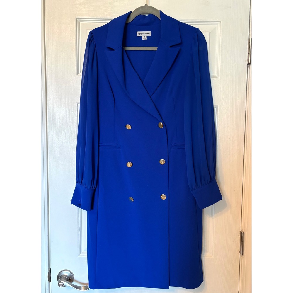 Shelby & Palmer Royal Blue Blazer Dress Sheer Sleeves Gold Buttons Size 10
